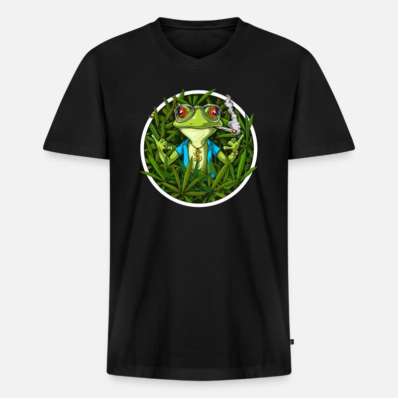 Frosch, der Unkraut raucht - Männer Premium Bio T-Shirt mit V-Ausschnitt - Schwarz