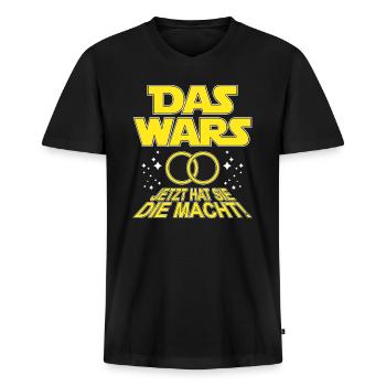 Das war's jetzt hat Sie die Macht JGA - Männer Premium Bio T-Shirt mit V-Ausschnitt - Schwarz - Vorne - Nico (187cm)