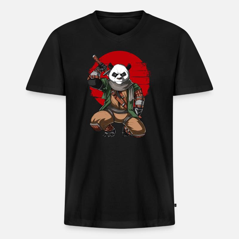 Panda Bär Ninja Samurai - Männer Premium Bio T-Shirt mit V-Ausschnitt - Schwarz