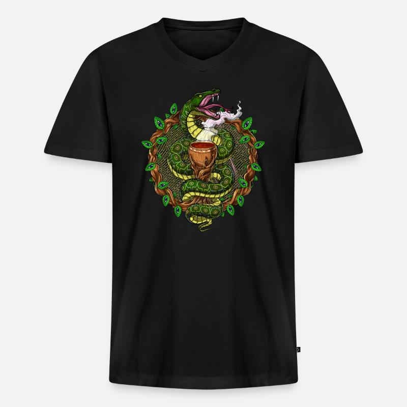 Ayahuasca Schlangenreise - Männer Premium Bio T-Shirt mit V-Ausschnitt - Schwarz