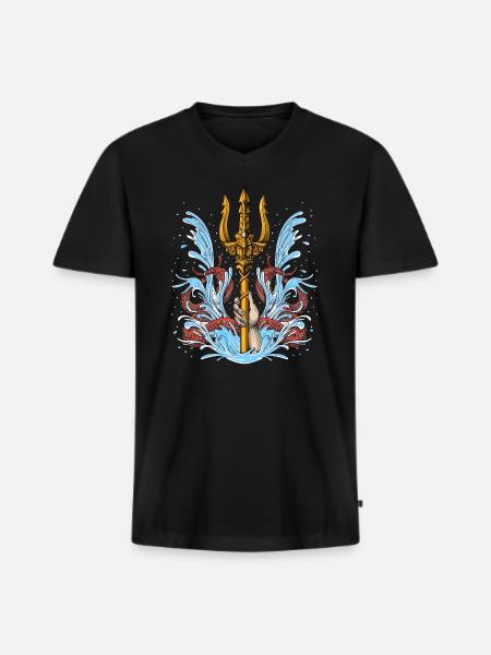 Poseidon Trident - Männer Premium Bio T-Shirt mit V-Ausschnitt - Schwarz