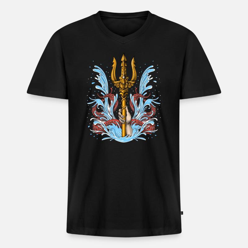Poseidon Trident - Männer Premium Bio T-Shirt mit V-Ausschnitt - Schwarz