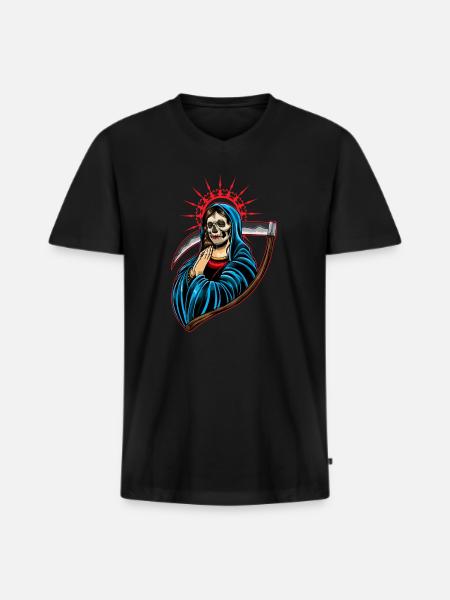 Santa Muerte La Calavera Catrina Wake - Camiseta ecológica prémium para hombre con cuello de pico - negro