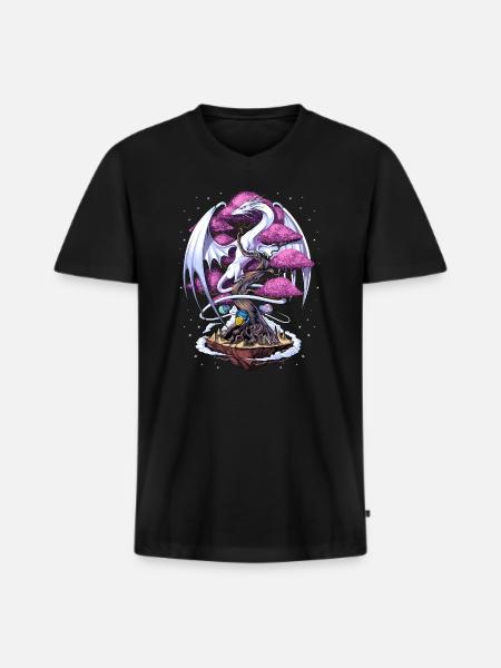 Japanese Dragon Cherry Blossom - Men's Premium Organic T-shirt with V-neck - black