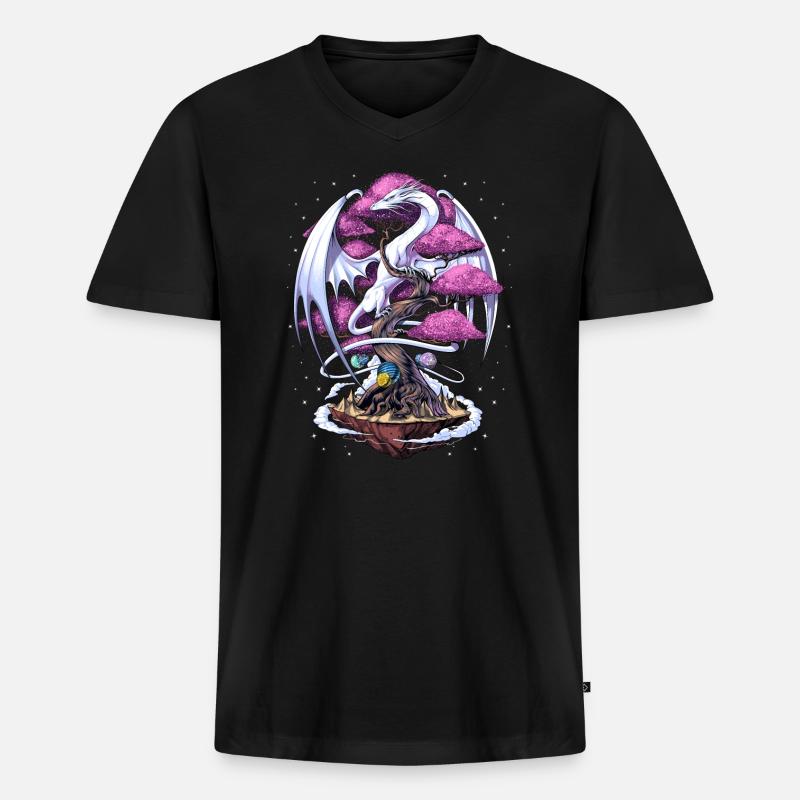 Japanische Drachenkirschblüte - Männer Premium Bio T-Shirt mit V-Ausschnitt - Schwarz