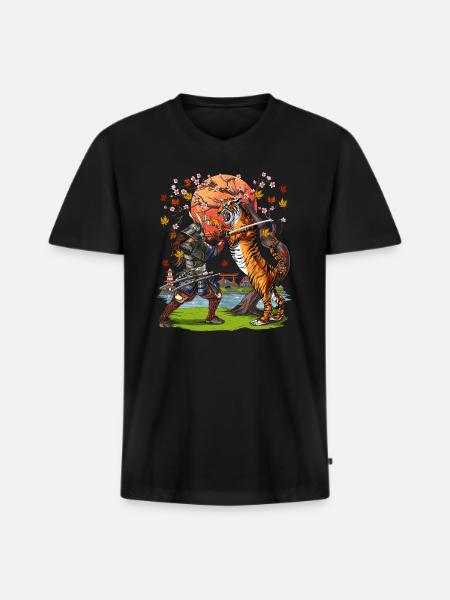 Japanese Samurai Tiger - Men's Premium Organic T-shirt with V-neck - black