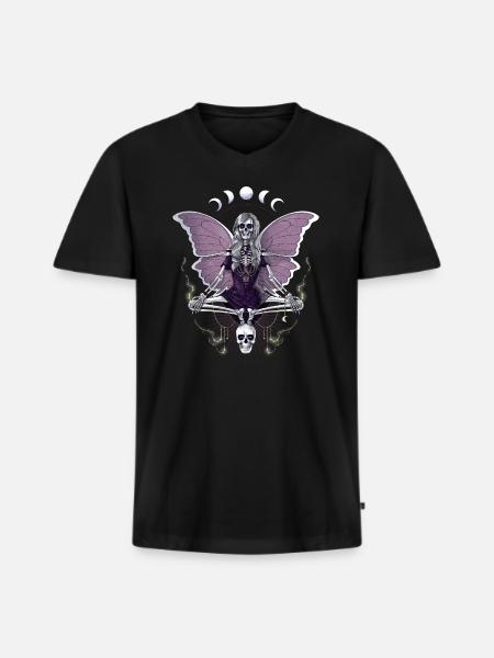 Goth Skeleton With Butterfly Wings - Men's Premium Organic T-shirt with V-neck - black