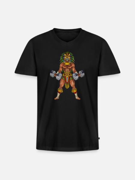 Aztec Warrior Bodybuilder - Men's Premium Organic T-shirt with V-neck - black