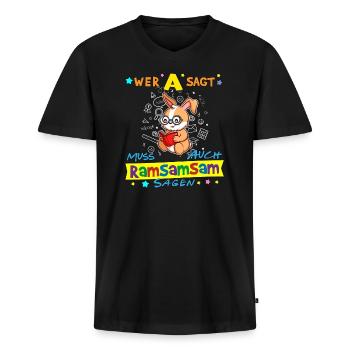 Wer A Sagt Muss Auch Ramsamsam Sagen Kita Erzieher - Männer Premium Bio T-Shirt mit V-Ausschnitt - Schwarz - Vorne - Nico (187cm)
