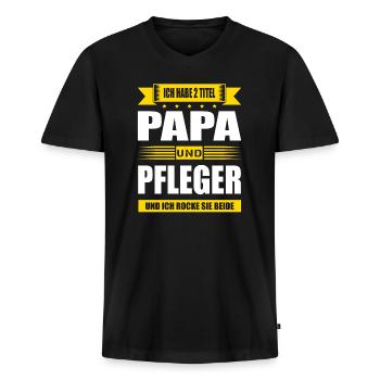 Zwei Titel Papa Und Pfleger Pflege Pflegekraft Fun - Männer Premium Bio T-Shirt mit V-Ausschnitt - Schwarz - Vorne - Nico (187cm)