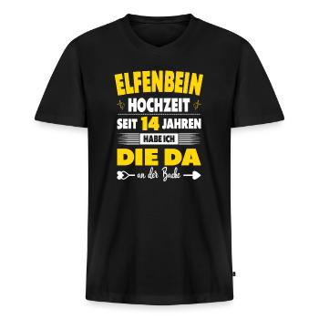 14 Hochzeitstag 14 Jahre Ehe Elfenbeinhochzeit - Männer Premium Bio T-Shirt mit V-Ausschnitt - Schwarz - Vorne - Nico (187cm)