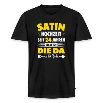 24 Hochzeitstag Paare 24 Jahre Ehe Satinhochzeit - Männer Premium Bio T-Shirt mit V-Ausschnitt - Schwarz - Vorne - Nico (187cm)