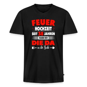 38 Hochzeitstag Paare 38 Jahre Ehe Feuerhochzeit - Männer Premium Bio T-Shirt mit V-Ausschnitt - Schwarz - Vorne - Nico (187cm)