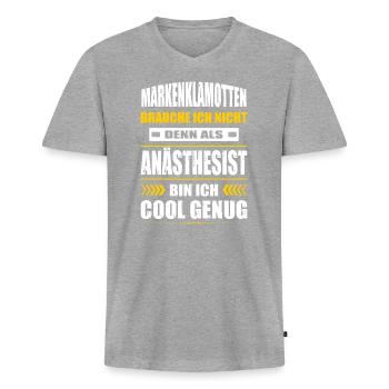 Markenklamotten Brauche Ich Nicht Anästhesist - Männer Premium Bio T-Shirt mit V-Ausschnitt - Grau meliert - Vorne