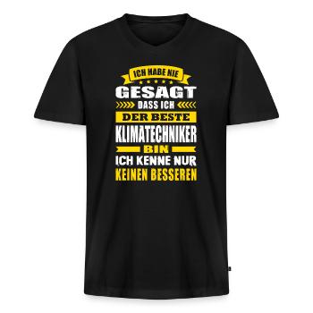Ich Habe Nie Gesagt Der Beste Klimatechniker - Männer Premium Bio T-Shirt mit V-Ausschnitt - Schwarz - Vorne - Nico (187cm)