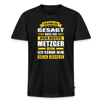 Ich Habe Nie Gesagt Der Beste Metzger - Männer Premium Bio T-Shirt mit V-Ausschnitt - Schwarz - Vorne - Nico (187cm)