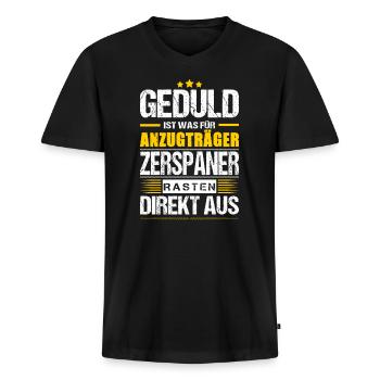 Geduld Ist Was Für Anzugträger Zerspaner Spruch - Männer Premium Bio T-Shirt mit V-Ausschnitt - Schwarz - Vorne - Nico (187cm)