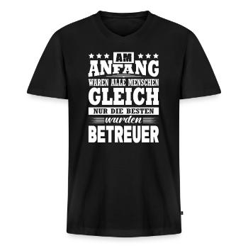 Am Anfang Waren Alle Menschen Gleich Betreuer - Männer Premium Bio T-Shirt mit V-Ausschnitt - Schwarz - Vorne - Nico (187cm)