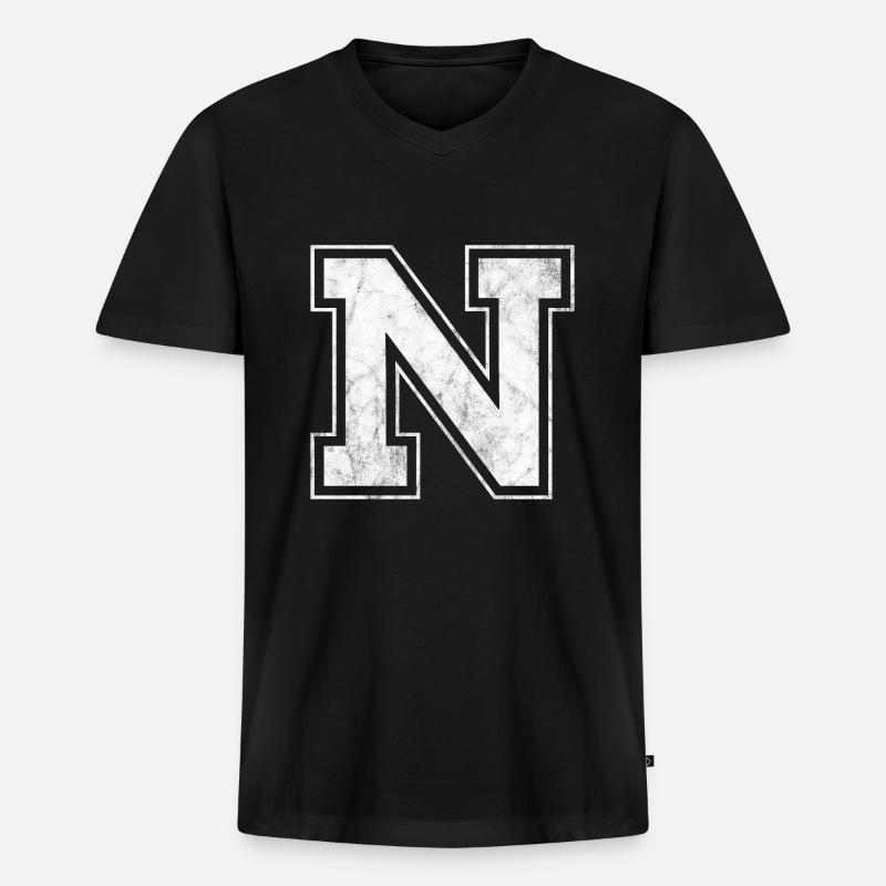 Buchstabe N - Männer Premium Bio T-Shirt mit V-Ausschnitt - Schwarz