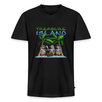 Treasure Island - Les pirates trouvent un trésor - T-shirt encolure en V Premium bio Homme - noir - Devant - Nico (187cm)