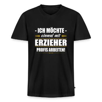 Einmal Mit Erzieher Profis Arbeiten Kindergärtner - Männer Premium Bio T-Shirt mit V-Ausschnitt - Schwarz - Vorne - Nico (187cm)
