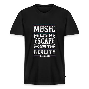 La musique m'aide - Music Love - Citation Musique - T-shirt encolure en V Premium bio Homme - noir - Devant - Nico (187cm)