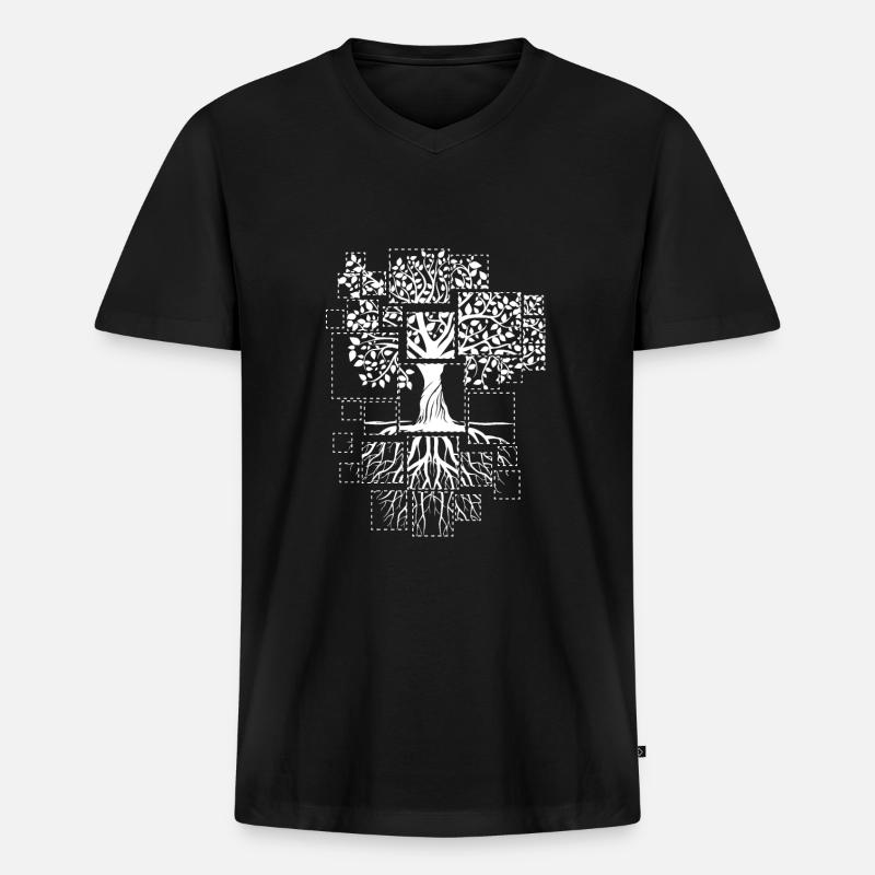 Baum Pixel Ausschnitte Wurzeln - Männer Premium Bio T-Shirt mit V-Ausschnitt - Schwarz