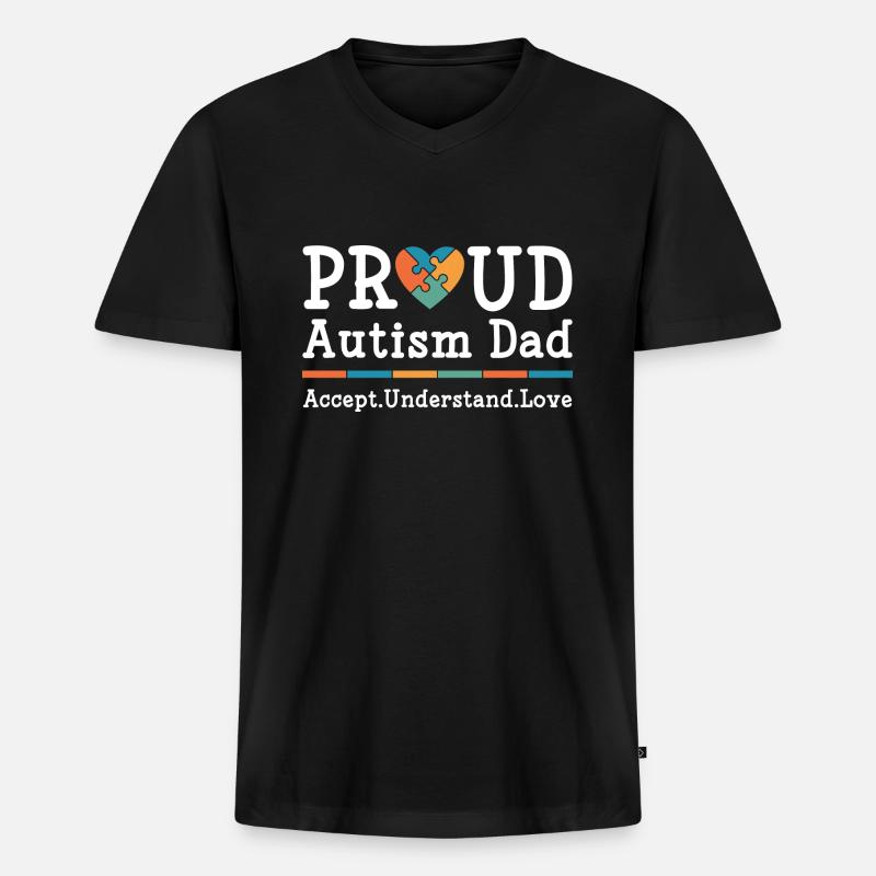 Stolzer Autismus Papa - Männer Premium Bio T-Shirt mit V-Ausschnitt - Schwarz