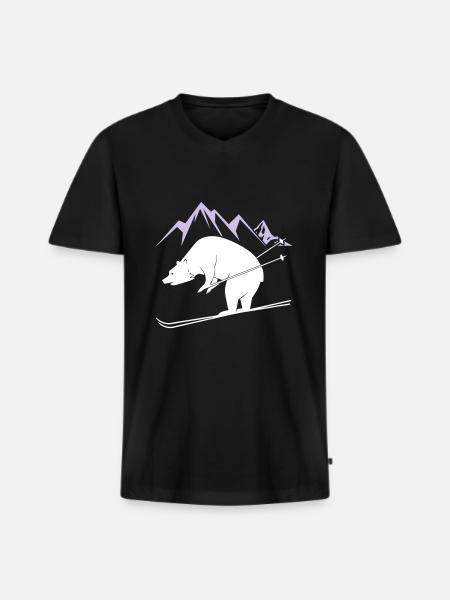 Snowboard Bear - Männer Premium Bio T-Shirt mit V-Ausschnitt - Schwarz