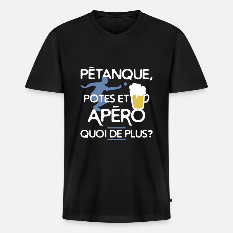 Boccia und Aperitif - Männer Premium Bio T-Shirt mit V-Ausschnitt - Schwarz