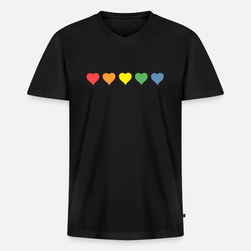 Regenbogen Herzen - Männer Premium Bio T-Shirt mit V-Ausschnitt - Schwarz