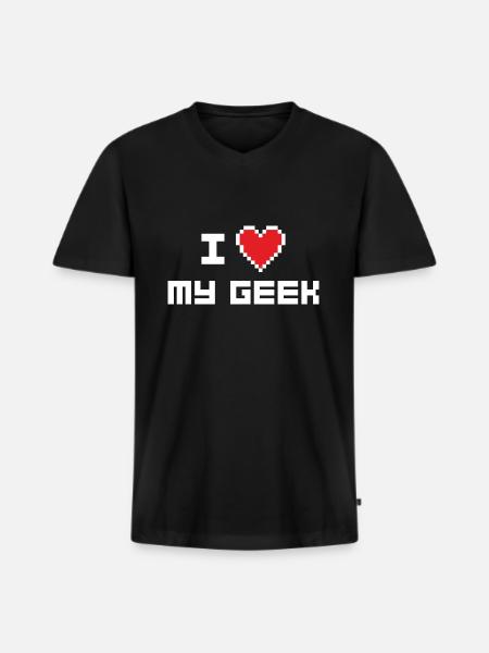 J’aime mon geek - T-shirt encolure en V Premium bio Homme - noir