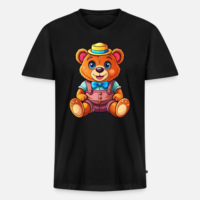 Teddy mit Hut - Männer Premium Bio T-Shirt mit V-Ausschnitt - Schwarz
