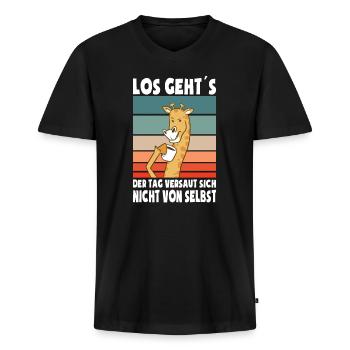 Los Gehts Der Tag Versaut Sich Nicht Von Selbst - Männer Premium Bio T-Shirt mit V-Ausschnitt - Schwarz - Vorne - Nico (187cm)