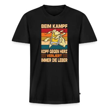 Beim Kampf Kopf Gegen Herz Verliert Immer Leber - Männer Premium Bio T-Shirt mit V-Ausschnitt - Schwarz - Vorne - Nico (187cm)