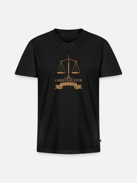 El lugar de una mujer está en el regalo de la sala de audiencias - Camiseta ecológica prémium para hombre con cuello de pico - negro
