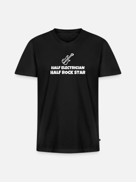 Half Electrician Half Rock Star - Männer Premium Bio T-Shirt mit V-Ausschnitt - Schwarz