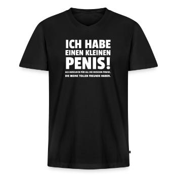 Ich Habe Einen Kleinen Penis! Als Ausgleich Für A - Männer Premium Bio T-Shirt mit V-Ausschnitt - Schwarz - Vorne - Nico (187cm)