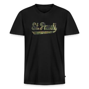 St. Pauli Hamburg - Männer Premium Bio T-Shirt mit V-Ausschnitt - Schwarz - Vorne - Nico (187cm)