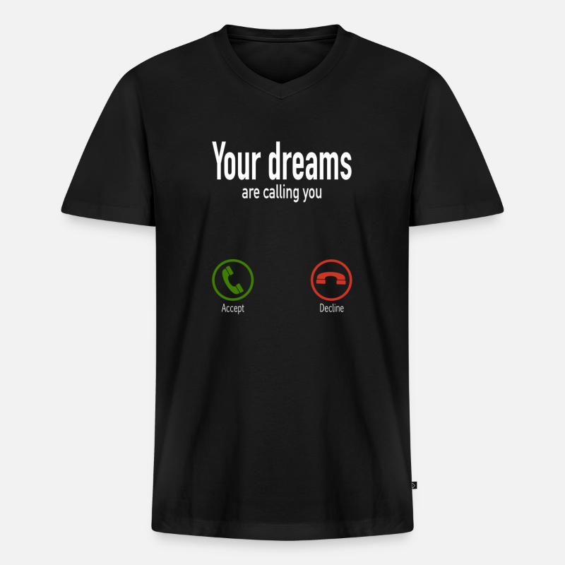 DEINE TRÄUME RUFEN DICH AN - Männer Premium Bio T-Shirt mit V-Ausschnitt - Schwarz