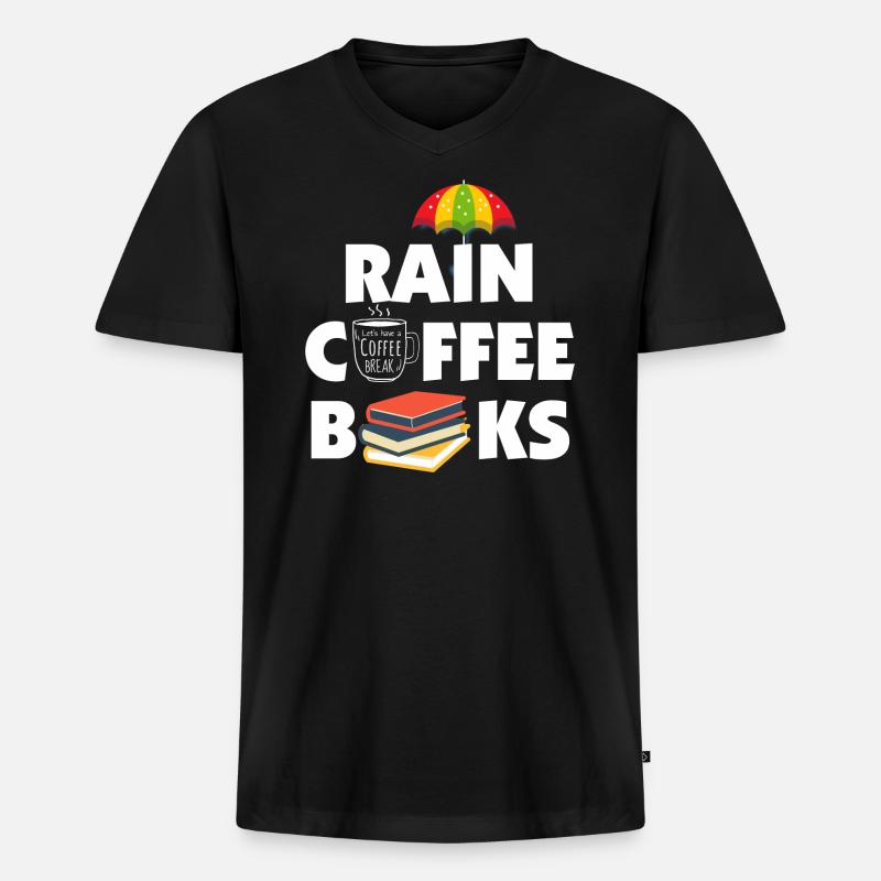Rain Coffee Books - Männer Premium Bio T-Shirt mit V-Ausschnitt - Schwarz