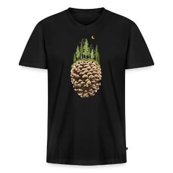 Bäume auf Tannenzapfe - Männer Premium Bio T-Shirt mit V-Ausschnitt - Schwarz - Vorne - Nico (187cm)