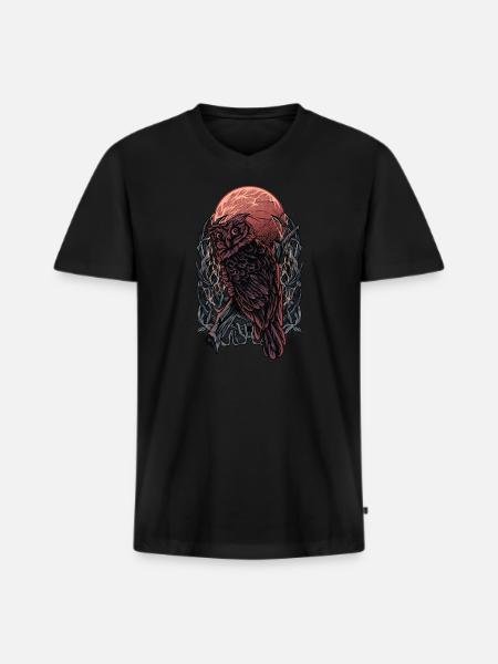 Eule im Blutmond - Männer Premium Bio T-Shirt mit V-Ausschnitt - Schwarz