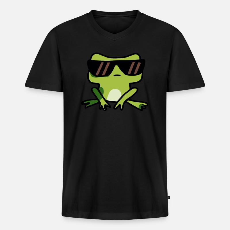 Frosch mit Sonnenbrille - Männer Premium Bio T-Shirt mit V-Ausschnitt - Schwarz