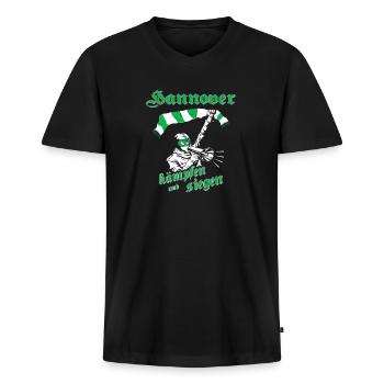 Hannover kämpfen und siegen No II - Männer Premium Bio T-Shirt mit V-Ausschnitt - Schwarz - Vorne - Nico (187cm)