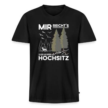 Hochsitz Jagd - Jäger Spruch - Männer Premium Bio T-Shirt mit V-Ausschnitt - Schwarz - Vorne - Nico (187cm)