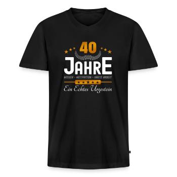 40. Jubiläum - Firmenjubiläum - Männer Premium Bio T-Shirt mit V-Ausschnitt - Schwarz - Vorne - Nico (187cm)