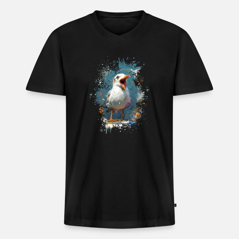 Kreischende Möwe - Männer Premium Bio T-Shirt mit V-Ausschnitt - Schwarz