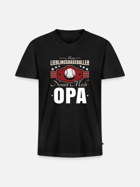 Baseball Opa - Männer Premium Bio T-Shirt mit V-Ausschnitt - Schwarz