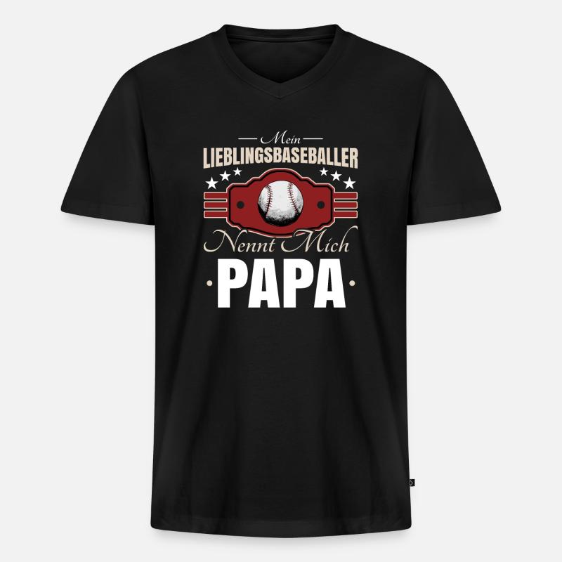 Baseball Papa - Männer Premium Bio T-Shirt mit V-Ausschnitt - Schwarz